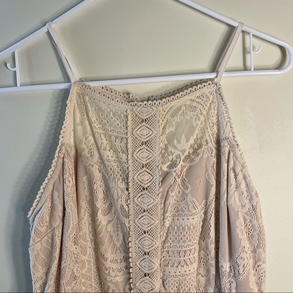 Francesca’s Collections ivory cream lace spaghetti strap large knee length dress - Picture 2 of 7